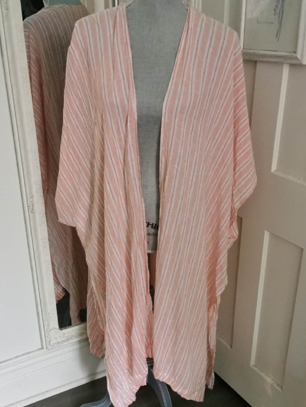 Cynthia Rowley Beachy Boho Pink/Peach Striped Linen Blend Swim Coverup. OS